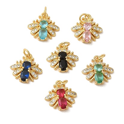 Brass Micro Pave Cubic Zirconia Pendants, Cadmium Free & Nickel Free & Lead Free, Real 18K Gold Plated, Bee