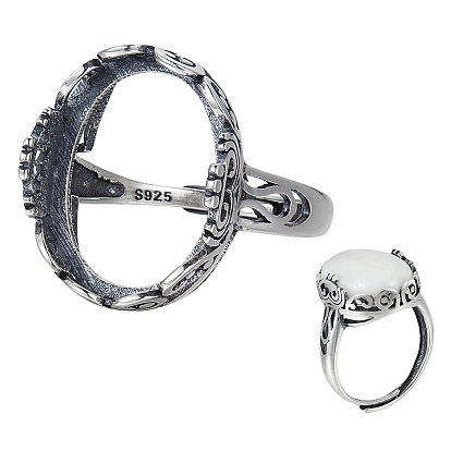 Регулируемые 925 элементы кольца из стерлингового серебра, овальные, с полировкой из замши