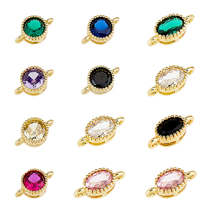 12 шт 2 стили латунные соединители звеньев из кубического циркония микропаве, реальный 18 k позолоченный