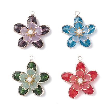 4 шт 4 цвета стеклянные подвески, цветок, с медной проволокой и акрилом, граненые
