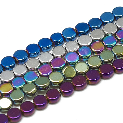 Electroplate Non-magnetic Synthetic Hematite Beads Strands, Flat Round