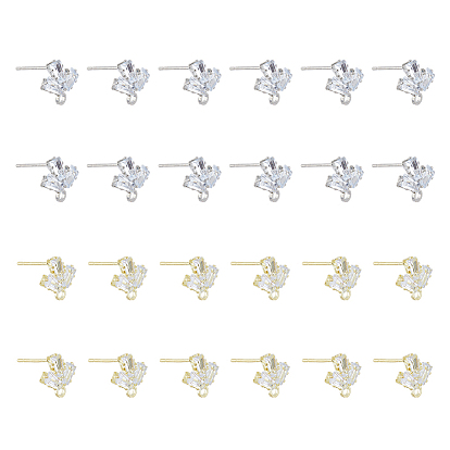 24 шт. 2 цветная латунь микропаве прозрачный кубический цирконий серьги-гвоздики фурнитура, с горизонтальными петлями, лист, с 50 пластиковыми ушными гайками