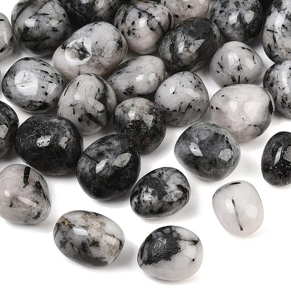 Natural Tourmalinated Quartz Beads, Tumbled Stone, Nuggets, No Hole/Undrilled, Vase Filler Gems