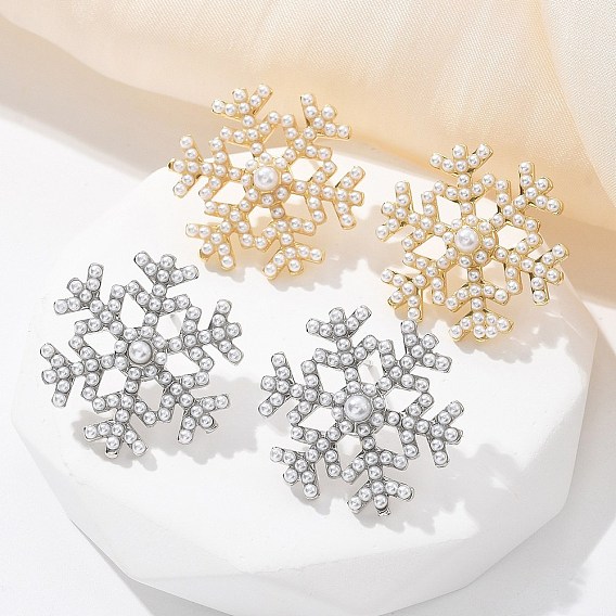 Серьги-гвоздики из искусственного жемчуга в форме снежинки и латуни, стойки покрытие, долговечный, без свинца и без кадмия