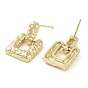 Brass Studs Earrings, Long-Lasting Plated, Lead Free & Cadmium Free, Square
