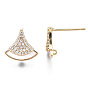 Brass Micro Pave Clear Cubic Zirconia Earring Findings, with Shell, Nickel Free, Fan