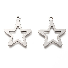 201 Stainless Steel Pendants, Hollow, Star