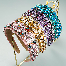 Baroque Vintage Colorful Rhinestone Headband for Women with Full Diamond Decoration