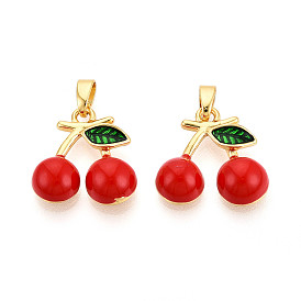 Латунь эмаль подвески, без кадмия и без свинца, реальный 18 k позолоченный, вишневое очарование