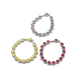 Браслеты-цепочки с плоскими круглыми стеклянными звеньями, ювелирные изделия из латуни с платиновым покрытием для женщин