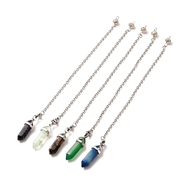 Bullet Natural Gemstone Double Terminated Pointed Pointed Dowsing Pendulums, with 304 Stainless Steel Cable Chains, Jump Rings, Lobster Claw Clasps and Iron Eye Pins
