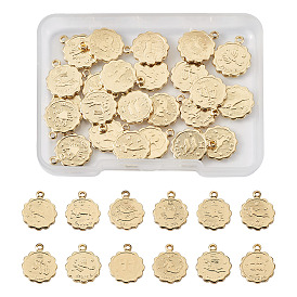 24 piezas 12 encantos de latón estilo, dorado, flor