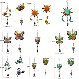 Painted Glass Pendant Decorations, Iron Wind Chime, for Garden Outdoor Decors
