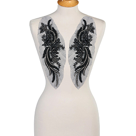 1 пара полиэстеровых компьютеризированных вышитых тканей, термоприклеиваемых/пришиваемых заплаток, цветок, горный хрусталь и стеклянные бусы