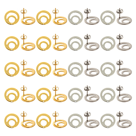 40 шт. 2 цвета 201 плоские круглые серьги-гвоздики из нержавеющей стали, с 304 штифтами из нержавеющей стали и гайками