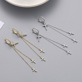 Cross Diamond Tassel Earrings in Sterling Silver - Elegant and Versatile Jewelry