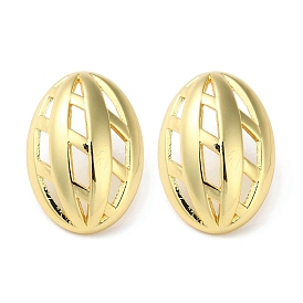 Rack Plating Brass Oval Stud Earring, Long-Lasting Plated, Lead Free & Cadmium Free