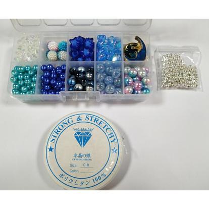 DIY Planet Bracelet Making Kit, Including Round & Heart & Star & Round Acrylic & ABS Plastic Beads, Moon & Star Alloy Enamel Pendants