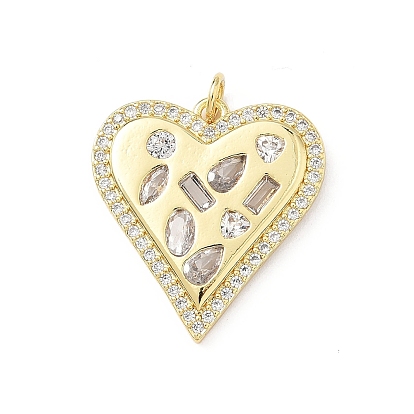 Латунные микропаве прозрачные подвески с фианитом, сердце, без свинца и без кадмия, долговечный, с целью перехода в кольце