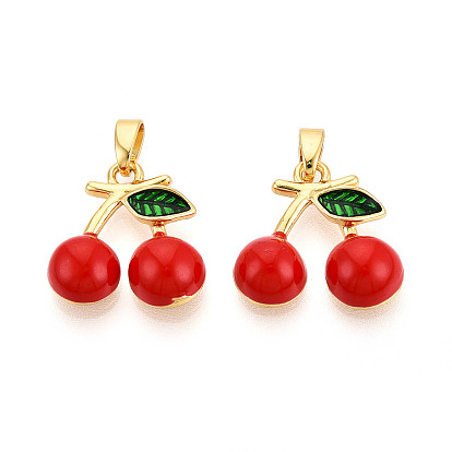 Латунь эмаль подвески, без кадмия и без свинца, реальный 18 k позолоченный, вишневое очарование