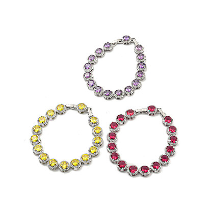 Pulseras de cadena de eslabones de vidrio redondo plano, joyería de latón chapado en platino para mujer