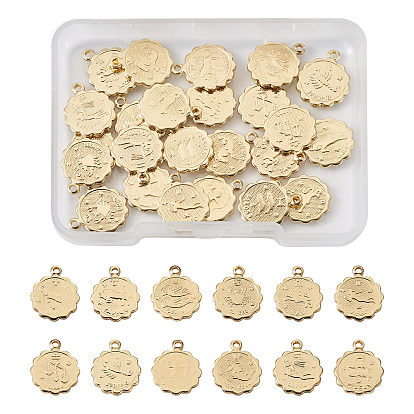 24 piezas 12 encantos de latón estilo, dorado, flor