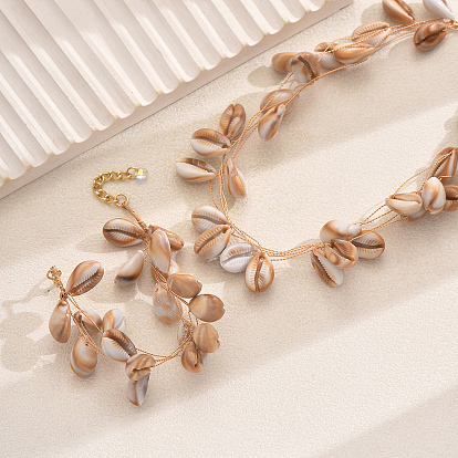 Комплекты браслетов и серег из ракушек в богемном стиле для женщин, комплекты ювелирных изделий из латуни