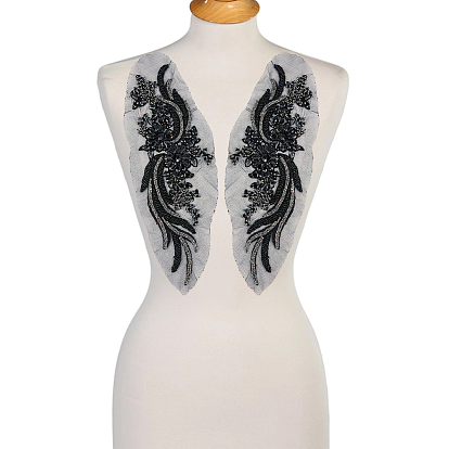 1 пара полиэстеровых компьютеризированных вышитых тканей, термоприклеиваемых/пришиваемых заплаток, цветок, горный хрусталь и стеклянные бусы