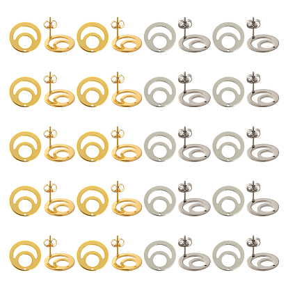 40 шт. 2 цвета 201 плоские круглые серьги-гвоздики из нержавеющей стали, с 304 штифтами из нержавеющей стали и гайками