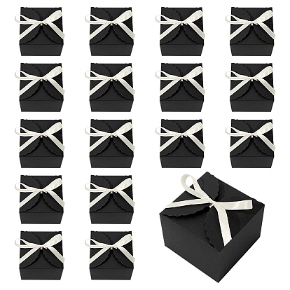 20Pcs Square Folding Paper Gift Boxes, for Presents Candies Cookies Wrapping, with Polyester Ribbon