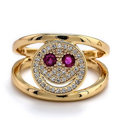 Латунные микро проложить манжеты кольца кубического циркония, открытые кольца, улыбающееся лицо, реальный 18 k позолоченный