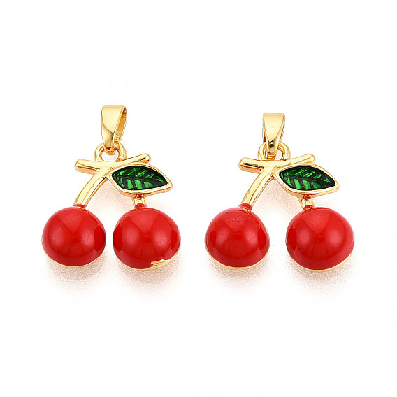 Латунь эмаль подвески, без кадмия и без свинца, реальный 18 k позолоченный, вишневое очарование