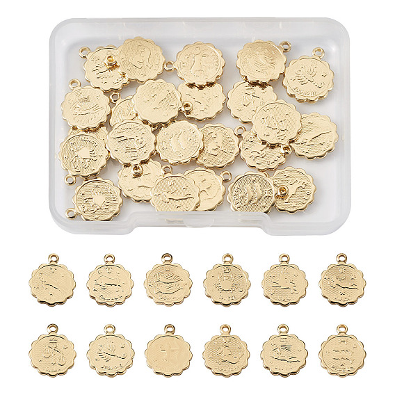 24 piezas 12 encantos de latón estilo, dorado, flor
