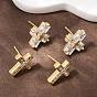 Серьги-гвоздики в форме креста с микропаве из прозрачных кубических цирконий из латуни, долговечная тарелка, стойки покрытие, без свинца и без кадмия