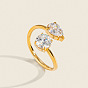 304 Stainless Steel Pave Cubic Zirconia Cuff Open Rings for Women, Teardrop with Round