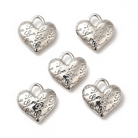 Rack Plating Alloy Pendants, Cadmium Free & Lead Free, Heart with Word Love
