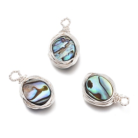 Natural Abalone Shell/Paua Shell Pendants, with Eco-Friendly Copper Wire Wrapped, Oval