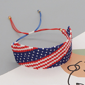 Bracelet perlé drapeau américain patriotique pour femmes - conception géométrique faite à la main mgb