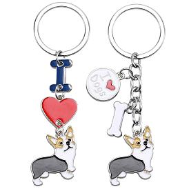 WEWAYSMILE 2 pcs Dog Keychain Car Keychain Pet Pendant Key-Ring Lovely Dog Key-ring Portable Metal Keychain Gift for Pet Lover Birthday Puppy Theme Party Supplies (Brownish Corgi)
