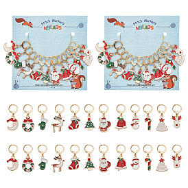 Кулон из сплава эмали с рождественской тематикой замковые маркеры петель, 304 маркеры петель с застежками из нержавеющей стали, снежинка/олень/дед мороз