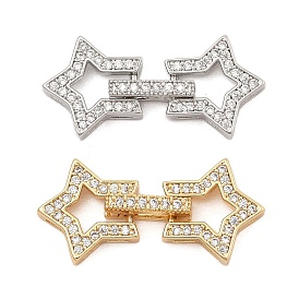 Brass Micro Pave Clear Cubic Zirconia Fold Over Clasps, Star