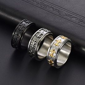 Rotatable Titanium Steel Spinner Rings, Fleur De Lis Shape Wide Band Rings for Women Men