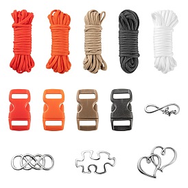 Kits de fabrication de bracelets de corde de corde de parachute de bricolage, pour faire des bracelets, longes, colliers de chien, y compris les cordes en polyester et spandex, boucles à dégagement latéral en plastique et connecteurs de maillons en alliage