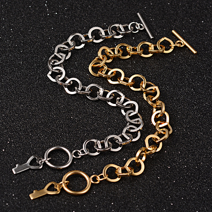 Skeleton Key 304 Stainless Steel Cable Chain Bracelets, with OT Clasps, 7-5/8 inch(195mm), 9mm