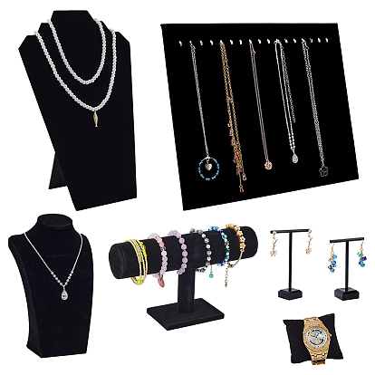 Velvet Jewelry Display Kits, with Bust Necklace Display Stands, Velvet Pillow Jewelry Bracelet Watch Display, Plastic Earring Displays