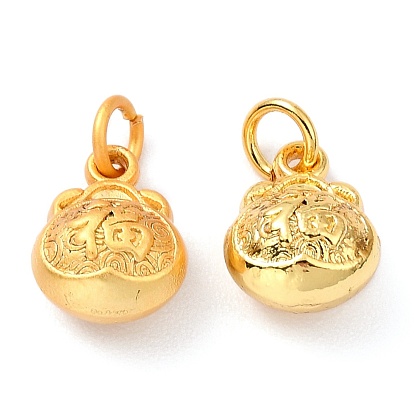 Brass Charms, with Jump Rings, Long-Lasting Plated, Flat Round with Chinese Character Fu