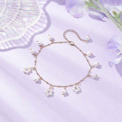 Ракушка жемчуг круглая бисерная кисточка цветок анклеты, с 304 кабельными цепочками из нержавеющей стали, золотые