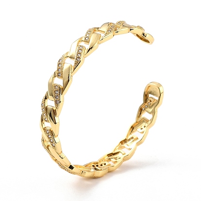 Bling Curb Chain-shaped Cubic Zirconia Cuff Bangle, Real 18K Gold Plated Brass Hollow Open Bangle for Women, Cadmium Free & Lead Free