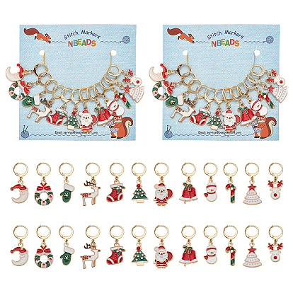 Кулон из сплава эмали с рождественской тематикой замковые маркеры петель, 304 маркеры петель с застежками из нержавеющей стали, снежинка/олень/дед мороз