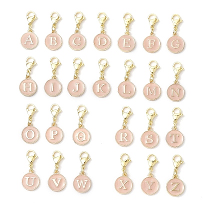 26шт. плоские круглые с буквой a~z сплав эмалированные подвесные украшения, 304 подвески-застежки-лобстеры из нержавеющей стали для украшений сумок